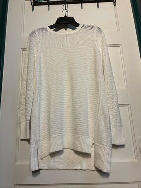 L.L. Bean White Mixed Stitch 100% Cotton Pullover Sweater